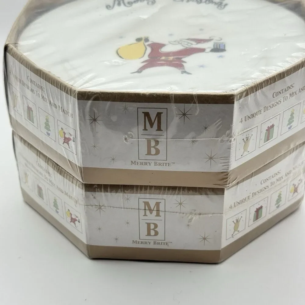 New 2001 CIB Merry Brite Merry Christmas Dessert/ Salad Plates Set of 4 7.5